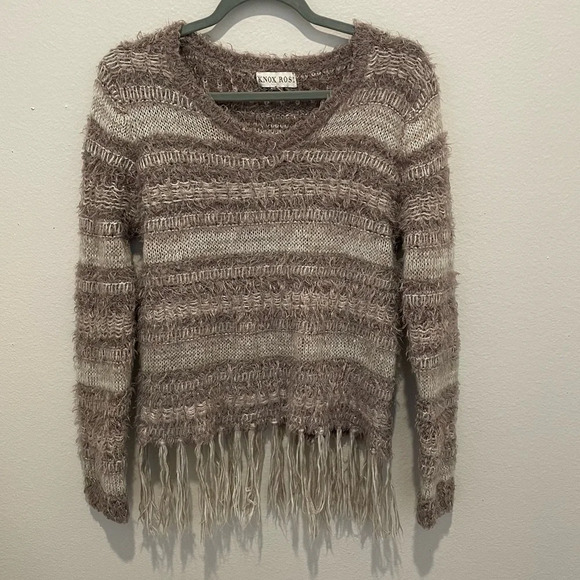 Knox Rose Sweaters - Knox Rose boho soft and fuzzy oversized brown sweater with tassels medium